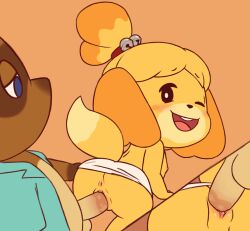 1boy 1girl absurdres animal_crossing anus ass doggystyle furry furry_female furry_male happy hetero highres isabelle_(animal_crossing) looking_back nintendo one_eye_closed open_mouth penis pussy pussy_juice sex sex_from_behind smile toffeedoodles tom_nook_(animal_crossing) uncensored vaginal