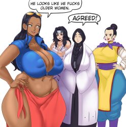 Rule 34 | 4girls, areola slip, black eyes, black hair, black kimono, bleach, braid, breasts, chi-chi (dragon ball), chinese clothes, cleavage, collarbone, company connection, covered erect nipples, cropped jacket, curvy, dragon ball, earrings, eyewear on head, female focus, forehead protector, front braid, hair between breasts, hand on own hip, huge breasts, ignotoz, jacket, japanese clothes, jewelry, kimono, large areolae, large breasts, long hair, mature female, meme, midriff, multiple girls, naruto (classic), naruto (series), navel, nico robin, nico robin (return to sabaody), ninja, nipples, no bra, one piece, open mouth, plump, puffy nipples, sarong, she looks like she fucks human men, she looks like she fucks human men (meme), shinigami, short-sleeved jacket, short sleeves, shounen jump, shueisha, simple background, smile, standing, stomach, sunglasses, sunnysundown, talking, thick thighs, thighs, trait connection, unohana retsu, weekly shounen jump, wide hips, yuuhi kurenai