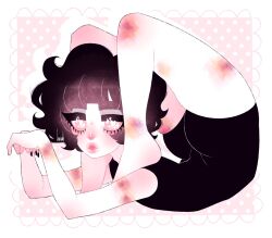 1other ash_kinoshita ass black_hair black_nails blush bruise bruise_on_arm bruise_on_leg contortion dreamalgia eyelashes feet flexible injury jitome leotard original pale_skin solo sparkling_eyes thick_eyebrows thick_eyelashes thick_lips
