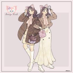 Rule 34 | 2girls, animal ears, animification, bag, commentary, dress, duffy and friends, duplicate, flower, fox, fox girl, humanization, linabell, long hair, looking at viewer, meecosme, multiple girls, nail polish, sandals, shirt, skirt, smile, standing, symbol-only commentary, textless version, wavy hair