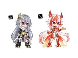 Rule 34 | + +, 2girls, :o, arknights, black boots, black dress, black shorts, boots, chibi, commentary request, dress, fu hua, fu hua (garuda), grey hair, hair between eyes, hand up, herrscher of sentience, high heel boots, high heels, highres, honkai (series), honkai impact 3rd, long hair, low twintails, multicolored hair, multiple girls, parted lips, red eyes, red hair, shorts, simple background, smile, standing, streaked hair, twintails, very long hair, white background, white hair, xtx mercury