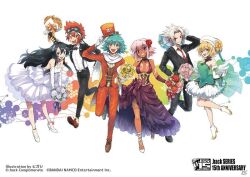 .hack// .hack//g.u. .hack//games .hack//link 3boys 3girls adapted_costume amagi_saika anniversary aqua_hair artist_request atoli_(.hack//) black_rose_(.hack//) blonde_hair breasts cleavage dark-skinned_female dark_skin formal_clothes haseo_(.hack//) in-franchise_crossover kite_(.hack//) kuryuu_tokio multiple_boys multiple_girls necktie official_alternate_costume official_art pink_hair second-party_source smile suit