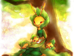 10s creatures_(company) forest game_freak gen_5_pokemon leavanny nature nintendo no_humans pokemon pokemon_(creature) pokemon_bw sewaddle tree