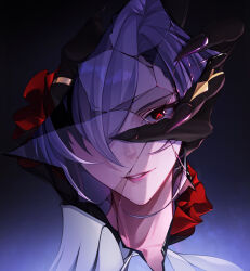 1girl absurdres arlecchino_(genshin_impact) black_eyes black_hands broken_mirror colored_extremities genshin_impact highres mirror multicolored_hair red_pupils smile solo streaked_hair swallow_zzy symbol-shaped_pupils upper_body white_hair x-shaped_pupils