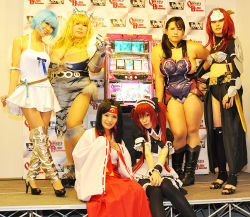 Rule 34 | 6+girls, asian, black hair, blonde hair, breasts, cattleya (queen&#039;s blade) (cosplay), chouzuki maryou, cosplay, glasses, lipstick, looking at viewer, luu (cosplayer), makeup, multiple girls, nanael (cosplay), photo (medium), plump, queen&#039;s blade, thick thighs, thighs
