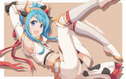 Rule 34 | 1girl, animal ears, blue hair, cow ears, cow girl, cow tail, highres, ishida seito, long hair, looking at viewer, mahiru (princess connect!), open mouth, princess connect!, purple eyes, tail