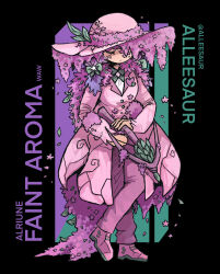 Rule 34 | 1other, alleesaur, artist name, bow (weapon), closed eyes, coat, crossbow, e.g.o (project moon), faint aroma (e.g.o), flower, hat, highres, holding, holding crossbow, holding weapon, leaf, lobotomy corporation, pants, pink coat, pink hat, pink pants, pink theme, project moon, simple background, solemn, twitter username, weapon, wide brim