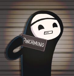1boy barbie_mugshot_(meme) blob card character_name don_makila height_chart holding holding_card holding_sign male_focus meme mugshot nameplate pinchimono sign smile solo ximsol182