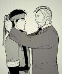 age_difference bandana big_boss eyepatch family father_and_son konami male_focus metal_gear_(series) military old old_man soldier solid_snake