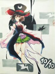 1other androgynous bare_legs bare_shoulders bird birthday black_eyes black_hair black_hat black_vest collared_shirt crane_(animal) cropped_legs dated detached_sleeves enraku_tsubakura eye_of_senri green_hakama green_skirt hakama hakama_short_skirt hakama_skirt hat japanese_clothes knees len&#039;en long_sleeves looking_at_viewer mxx33 neck_ribbon other_focus parted_lips red_hat red_ribbon ribbon ribbon-trimmed_vest shirt short_hair skirt sleeveless sleeveless_shirt sleeves_past_fingers sleeves_past_wrists solo spell swallow_(bird) top_hat two-sided_fabric two-sided_headwear vest white_shirt white_sleeves wide_sleeves