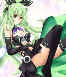 1girl absurdres dress female_focus green_hair hakozaki_chika highres long_hair neptune_(series) ponytail red_eyes solo thighhighs zi_xin