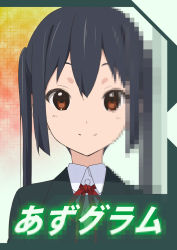 1girl black_hair brown_eyes errant k-on! long_hair nakano_azusa parody pixels school_uniform transcendence_(film) transcendence_(movie) twintails