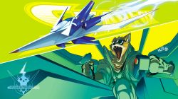 1boy animal_ears arwing cockpit controller fox_ears fox_mccloud furry furry_male highres joystick male_focus metalhanzo nintendo open_mouth sharp_teeth solo spacecraft star_fox starfighter sunglasses teeth watermark web_address