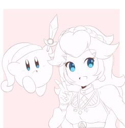 Rule 34 | 1girl, artist name, blue eyes, chocomiru, cosplay, crossover, earrings, jewelry, kirby, kirby (series), link, link (cosplay), long hair, looking at viewer, mario (series), monochrome, nintendo, open mouth, princess zelda, princess zelda (cosplay), sketch, smile, solo, super smash bros., sword, the legend of zelda, the legend of zelda: breath of the wild, unfinished, weapon