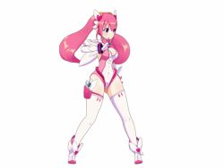 1girl animated animated_gif boots breasts cleavage covered_navel elbow_gloves female_focus gloves gun holster holstered leotard long_hair magical_angel_fairy_heart official_art pink_eyes pink_hair slapping solo strapless strapless_leotard thighhighs twintails umai_neko weapon white_thighhighs