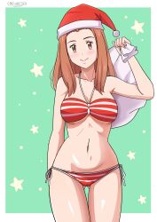 Rule 34 | 1girl, absurdres, alexkonakona, bikini, blush, christmas, digimon, digimon adventure tri., female focus, highres, looking at viewer, solo, swimsuit, tachikawa mimi