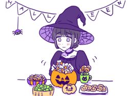 Rule 34 | 1girl, candy, cookie, food, halloween, hat, highres, tagme, witch, witch hat, yukitouko1212