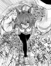 Rule 34 | 1girl, absurdres, agnes tachyon (umamusume), ahoge, animal ear piercing, animal ears, breasts, coat, commentary, crazy eyes, crazy grin, crying, crying with eyes open, english text, equation, eye trail, greyscale, grin, hair between eyes, highres, horse ears, horse girl, huge ahoge, light trail, looking at viewer, mayoa, monochrome, necktie, pantyhose, running, shoes, short hair, sleeves past fingers, sleeves past wrists, smile, solo, straight-on, streaming tears, sweat, tears, umamusume