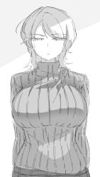 Rule 34 | 1girl, artist request, breasts, faust (project moon), large breasts, limbus company, monochrome, pants, project moon, tagme