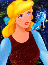 1girl blonde_hair blue_eyes cinderella_(disney_character) cinderella_(disney_movie) dress glass_slipper hair_bun long_hair long_sleeves looking_at_viewer nyamunekonabe smile solo tagme toon_(style) upper_body