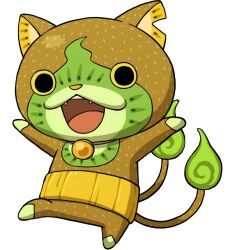 cat fire flame-tipped_tail full_body haramaki kiwinyan looking_at_viewer multiple_tails no_humans notched_ear official_art open_mouth simple_background solo standing tail teeth third-party_source transparent_background two_tails upper_teeth_only youkai_(youkai_watch) youkai_watch youkai_watch_2