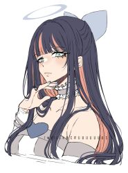 1girl blue_bow blue_eyes blue_hair blunt_bangs bow colored_inner_hair criis-chan hair_bow heart long_hair looking_at_viewer multicolored_hair nail_polish panty_&amp;_stocking_with_garterbelt pink_hair simple_background solo stocking_(psg) striped_clothes two-tone_hair white_background