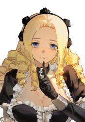 Rule 34 | 05980128sy, 1girl, blue eyes, breasts, cleavage, drill hair, highres, large breasts, looking at viewer, maid, maid headdress, monster girl, overlord (maruyama), slime girl, solo, solution epsilon, tri drills