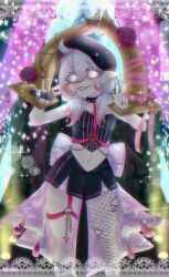 bad_tag blood_golem briar_(league_of_legends) dress league_of_legends microphone ribbon ribbon_belt single_fishnet_legwear