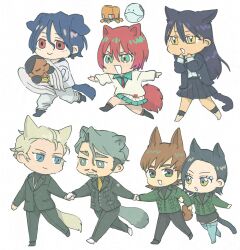 33liemug1 4boys 4girls amate_yuzuriha angel_wings animal_ears aqua_eyes beard black_hair black_shirt blonde_hair blue_eyes blue_hair brown_hair cat_ears cat_girl cat_tail challia_bull char_aznable chibi chibi_only collared_shirt commentary_request comoli_harcourt conch_(gundam) dark-skinned_female dark_skin dog_boy dog_ears dog_tail double_bun facial_hair gloves green_eyes green_hair green_jacket gundam gundam_gquuuuuux hair_bun haro highres holding_hands jacket kemonomimi_mode lalah_sune long_hair long_sleeves military_jacket military_uniform mole mole_under_eye mole_under_mouth multicolored_eyes multiple_boys multiple_girls mustache necktie non-humanoid_robot nyaan_(gundam_gquuuuuux) open_mouth purple_eyes purple_hair red_eyes red_hair robot school_uniform shirouzu_(gundam) shirt short_hair shuji_ito simple_background skirt smile sweater tail two-tone_eyes white_background wings xavier_olivette yellow_eyes