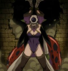 1girl anime_coloring anime_screenshot armpits bdsm bondage bound breasts cleavage clenched_teeth fairy_tail glaring kyouka_(fairy_tail) large_breasts mask non-web_source official_style teeth tentacles thighs
