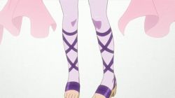 Rule 34 | 1girl, animated, animated gif, cross-laced footwear, cross-laced sandals, dress, elysia de lute ima, feet, fingerless gloves, floor, gloves, kami nomi zo shiru sekai, paint, purple dress, purple thighhighs, rubbing, sandals, scarf, shoes, unworn shoes, single shoe, thighhighs, toeless legwear, toeless thighhighs, toes, white background, zettai ryouiki