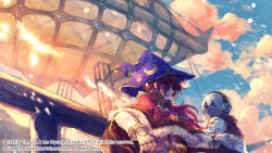 2boys aircraft airship capelet closed_mouth coat commentary_request crescent_print fingerless_gloves fur-trimmed_capelet fur_trim gloves hair_between_eyes hat headphones high_collar high_priest_(ragnarok_online) high_wizard_(ragnarok_online) looking_at_another male_focus multicolored_coat multiple_boys official_art official_wallpaper open_mouth pink_eyes print_headwear purple_headwear ragnarok_online ragnarok_origin red_capelet red_coat red_hair shirt short_hair smile star_(symbol) star_print tokio_(okt0w0) two-tone_coat upper_body white_coat white_gloves white_hair white_shirt witch_hat