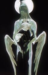 1boy 1girl aged_down armor black_bow black_gloves black_jacket bow brown_hair chinese_commentary coat commentary_request final_fantasy final_fantasy_vii final_fantasy_vii_ever_crisis full_moon gloves grey_hair halo hands_on_another&#039;s_head hayashishisou highres jacket lab_coat long_hair long_sleeves lucrecia_crescent moon sephiroth sephiroth_(ever_crisis) short_hair shoulder_armor white_coat wings