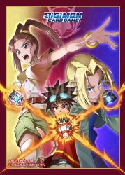 Rule 34 | amano nene (digimon xros wars), aonuma kiriha, blonde hair, brown hair, digimon, digimon card game, digimon xros loader, digimon xros wars, digivice, goggles, hair ornament, keyliom, kudou taiki, ponytail, sample watermark, watermark