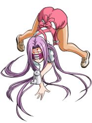 1girl ass bandabekken bent_over blindfold brown_pantyhose fate/stay_night fate_(series) female_focus long_hair medusa_(fate) medusa_(rider)_(fate) pantyhose purple_hair solo tea_kettle teapot very_long_hair waitress