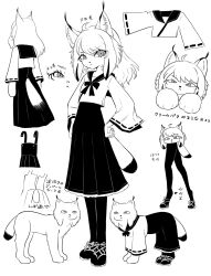 1girl animal_ear_fluff animal_ears bokoboko_(pandagapanda1) cat_ears cat_girl cat_tail extra_ears furry furry_female highres looking_at_viewer lynx medium_hair neckerchief original pleated_skirt reference_sheet sailor_collar school_uniform serafuku skirt solo tail