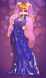 1girl absurdres breasts cocktail_dress curvy dress female_focus full_body furry furry_female high_heels highres jamoart jewelry large_breasts looking_at_viewer rabbit_girl solo sonic_(series) thick_thighs thighhighs thighs vanilla_the_rabbit wide_hips