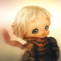 Rule 34 | bad id, bad pixiv id, blonde hair, bloom, blush, brown eyes, character request, copyright request, gloves, new year, patterned clothing, scarf, smile, solo, souri, toddler, winter clothes
