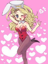 Rule 34 | 1girl, aged up, animal ears, bebe stevens, blonde hair, blue eyes, breasts, detached collar, fake animal ears, heart, high heels, large breasts, leotard, long hair, looking at viewer, mmmm, one eye closed, open mouth, pantyhose, playboy bunny, rabbit ears, smile, solo, south park