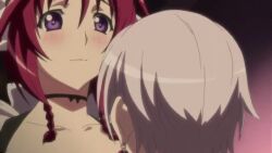 1boy 1girl alexander_nikolaevich_hell animated anime_screenshot bouncing_breasts breast_close-up breast_sucking breastfeeding breasts breasts_out close-up green_eyes large_breasts looking_at_another maid maid_headdress nipples no_bra oribe_mafuyu presenting red_hair seikon_no_qwaser short_hair sound standing tagme undressing uno_makoto video white_hair