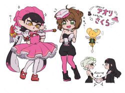 ... :3 :o ^^^ ankle_boots antenna_hair bare_shoulders black_boots black_hair black_jumpsuit black_shirt blunt_bangs boots bow bow-shaped_hair bowtie breasts brown_hair callie_(splatoon) callie_(squid_sisters_outfit)_(splatoon) cardcaptor_sakura closed_mouth collar cosplay costume_switch coula_cat cropped_torso cross-shaped_pupils daidouji_tomoyo detached_collar dot_nose dress earrings embarrassed eye_contact eyebrows_hidden_by_hair flying flying_sweatdrops food-themed_hair_ornament footwear_bow frilled_collar frilled_dress frilled_gloves frilled_thighhighs frills from_side full_body furrowed_brow fuuin_no_tsue gloves gradient_hair green_eyes grey_eyes grin hair_bobbles hair_intakes hair_ornament hairband handshake hat hat_bow head_tilt highres holding holding_wand inkling jewelry jumpsuit kero_(cardcaptor_sakura) kinomoto_sakura kinomoto_sakura_(magician) long_hair long_sidelocks long_sleeves looking_at_another marie_(splatoon) marie_(squid_sisters_outfit)_(splatoon) mary_janes medium_skirt multicolored_hair neckerchief nintendo open_mouth pantyhose paw_pose pink_bow pink_dress pink_hair pink_hairband pink_hat pink_pantyhose pointy_ears profile puffy_short_sleeves puffy_sleeves red_bow red_bowtie red_shoes shirt shoes short_hair short_jumpsuit short_sleeves sidelocks skirt small_breasts smile sparkle speech_bubble splatoon_(series) spoken_ellipsis standing standing_on_one_leg strapless strapless_dress strapless_jumpsuit suction_cups swept_bangs symbol-shaped_pupils tail thick_eyebrows thighhighs translation_request two_side_up very_long_hair wand wavy_hair white_gloves white_hair white_neckerchief white_shirt white_thighhighs white_wings wings wrist_bow yellow_eyes yellow_fur