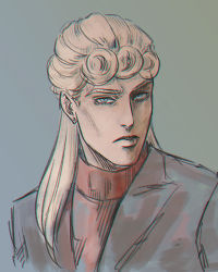1boy amal-amaru blonde_hair blue_eyes earrings giorno_giovanna highres jewelry jojo_no_kimyou_na_bouken male_focus aged_up solo stud_earrings turtleneck upper_body victory_rolls