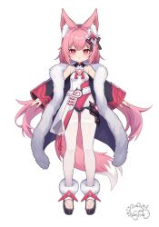 Rule 34 | 1girl, :3, absurdres, animal ears, black coat, black ribbon, breasts, character request, chinese commentary, closed mouth, coat, commentary request, copyright request, fox ears, fox girl, fox tail, full body, fur-trimmed coat, fur trim, hair intakes, hair ornament, hair ribbon, highres, leotard, long hair, long sleeves, looking at viewer, multicolored leotard, open clothes, open coat, outstretched arms, pantyhose, pink hair, red eyes, red leotard, ribbon, simple background, small breasts, smile, solo, synring97, tachi-e, tail, tassel, thighband pantyhose, toeless legwear, toes, twintails, two-tone leotard, very long hair, virtual youtuber, white background, white leotard, white pantyhose, wide sleeves
