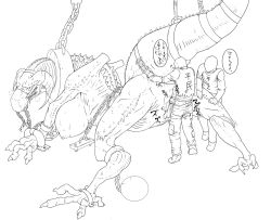 1girl 2boys ass bdsm bondage bound breasts chain claws dokumushi dragon faceless faceless_male furry huge_breasts large_breasts monochrome monster multiple_boys nipples penis pussy pussy_juice rape restrained sex sweat tail translation_request vaginal