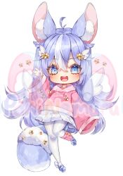 1girl ackerly blue_eyes character_name chinchilla_girl highres indie_virtual_youtuber loli open_mouth poki_nemuru purple_hair solo standing standing_on_one_leg transparent_background waving