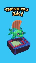 betamon digimon digimon_(creature) digimon_(virtual_pet) fins full_body head_fins highres no_humans pixel_art pixelboogsy red_eyes solo thank_you virtual_pet_(toy)