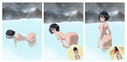 Rule 34 | 1boy, 1girl, absurdres, arms at sides, ass, ass focus, bathing, bent over, black hair, bleach, bleach: sennen kessen-hen, blood, blush, body blush, breasts, completely nude, floating, from behind, hair between eyes, highres, in water, kenjiro kirinji, kuchiki rukia, looking at viewer, multiple views, narrow waist, nipples, non-web source, nosebleed, nude, onsen, open mouth, partially submerged, purple eyes, pussy, rock, rozuberry, shiny skin, short hair, sideboob, small breasts, solo, solo focus, standing, steam, surprised, top-down bottom-up, unconscious, v-shaped eyebrows, wading, water