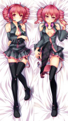 1girl bad_id bad_pixiv_id binzoko_megane_(san-inch) breasts cleavage dakimakura_(medium) drill_hair headphones headset kasane_teto kasane_teto_(utau) medium_breasts multiple_views panties pantyshot red_eyes skirt striped_clothes striped_panties thighhighs twin_drills twintails underwear upskirt utau vocaloid yumeno_mikan