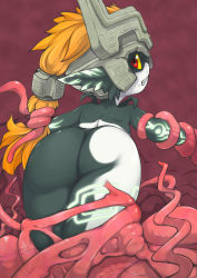 1girl ass bad_id bad_pixiv_id blonde_hair clenched_teeth colored_sclera female_focus helmet j7w long_hair looking_back midna nintendo red_eyes solo teeth tentacles the_legend_of_zelda the_legend_of_zelda:_twilight_princess yellow_sclera