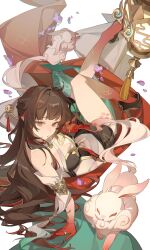 1girl absurdres brown_hair chinese_commentary colored_extremities commentary_request diamond-shaped_pupils diamond_(shape) from_above fuyuan_(honkai:_star_rail) hair_ornament highres honkai:_star_rail honkai_(series) jewelry lantern lingsha_(honkai:_star_rail) long_hair looking_at_viewer parted_lips passerb37118098 pointy_ears red_eyes red_feet red_hands ring sitting solo symbol-shaped_pupils tassel tassel_hair_ornament very_long_hair